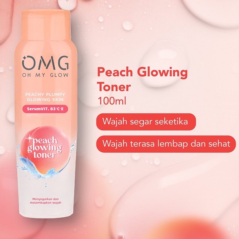 OMG Oh My Glow Paket Peach Glowing Skincare 3 pcs (Face Wash, Toner, Cream)