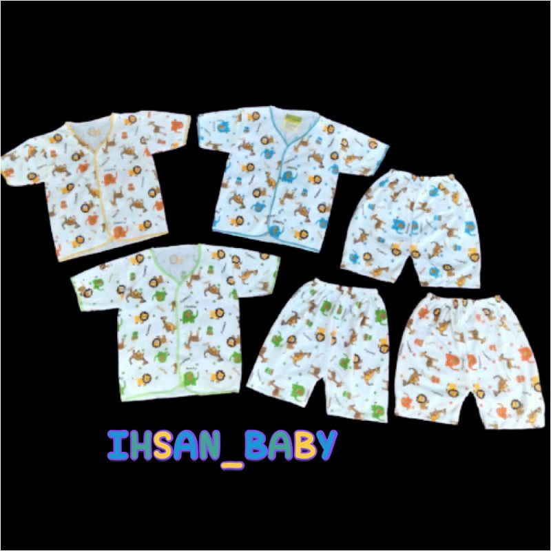 3 setel (6 pcs )SETELAN BAJU BAYI NEWBORN PUTIH MOTIF PENDEK