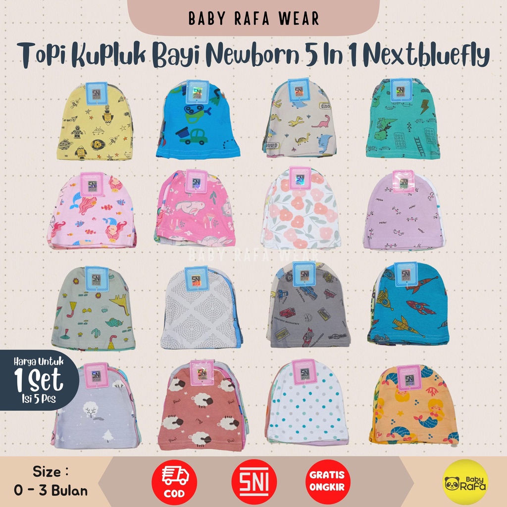 Topi Bayi Newborn Premium 5 in 1, Topi Kupluk Bayi SNI 1 set isi 5 pcs