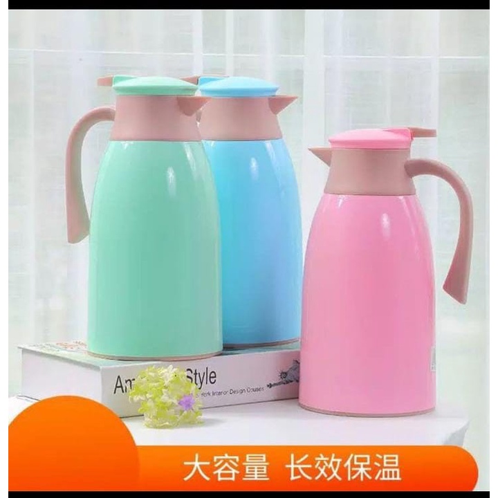 teko termos air panas bahan kaca luar plastik water jug  1000 ml/ tremos warna 1 liter