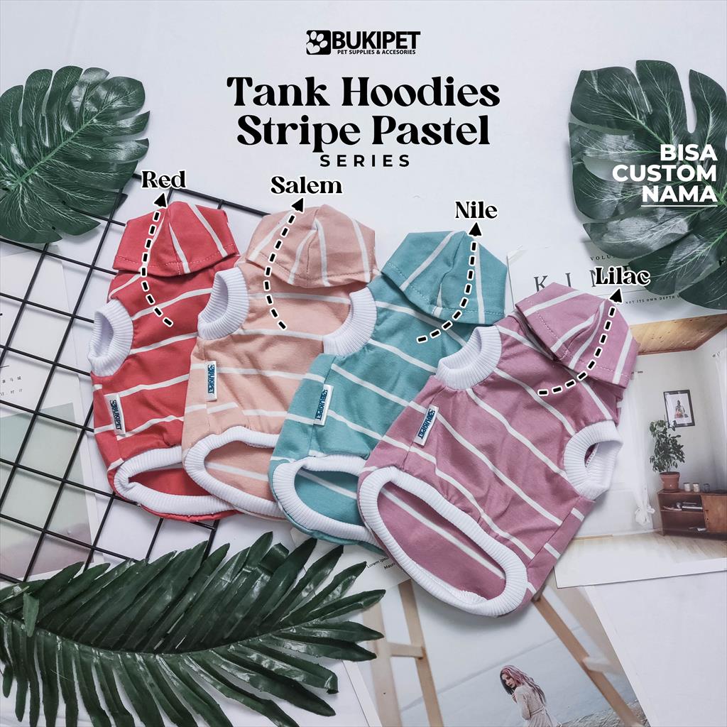 baju kucing anjing kelinci monyet lucu cowok cewek aksesoris hewan kecil - TANK HOODIE STRIPE PASTEL