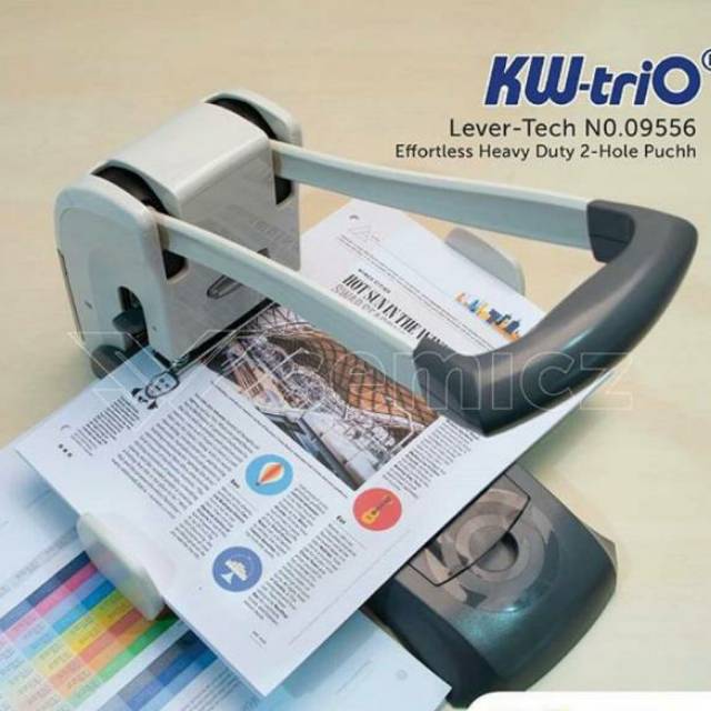 Pembolong 200 halaman/kw-Trio 9556 Lever-Tech Heavy Duty 2 hole + 4 hole Punch. GARANSI 1thn!