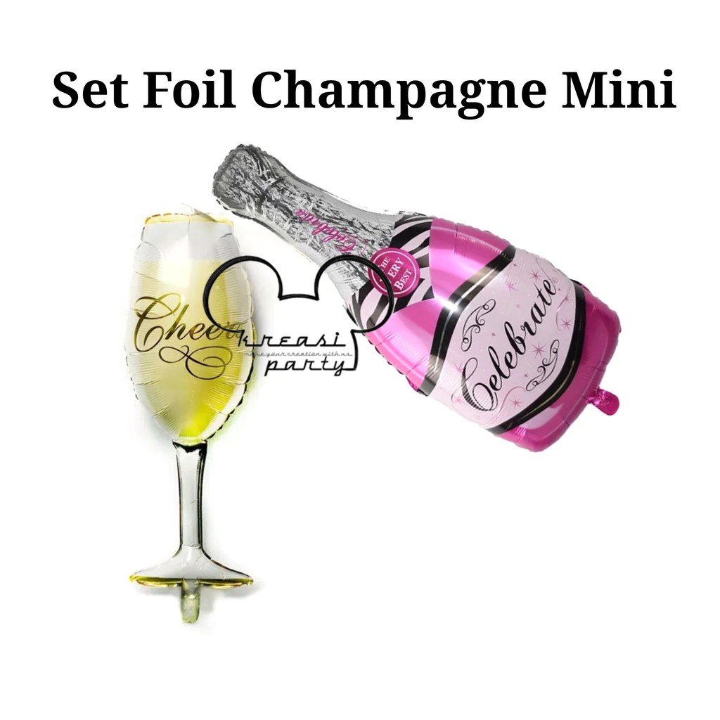 Balon Foil Champagne Mini 1 Set / Balon Gelas Dan Botol Pink