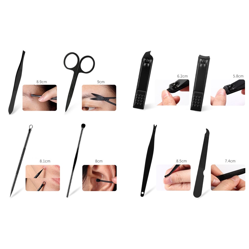 KSBELLE Nail Art Set Manicure Pedicure 15 PCS - CT01 Black/Silver