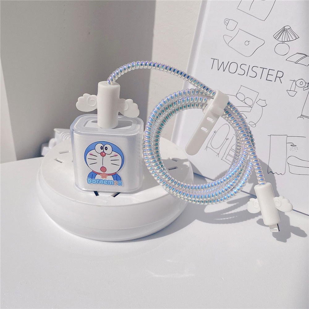 【COD Tangding】New Charger Cover Transparent Suitable for 18W Quick Charge 5W Protection Line Set Doraemon