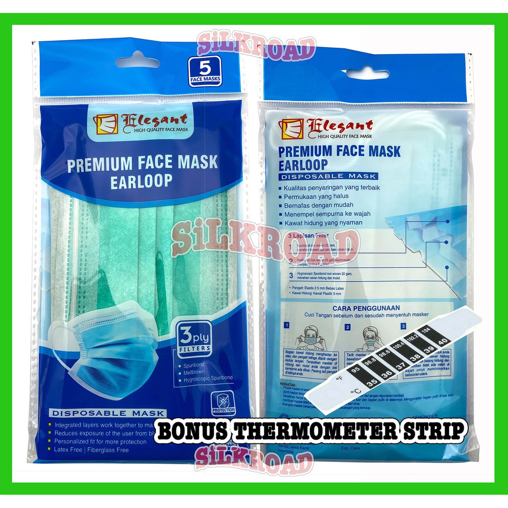 Health >masker hijab headloop earloop medis surgical disposable telinga 3 ply elegant isi 5