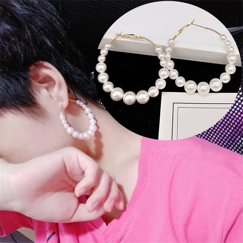 Solighter Anting Hoop Mutiara Pesta Pernikahan Pertunangan Fashion Bentuk Bulat