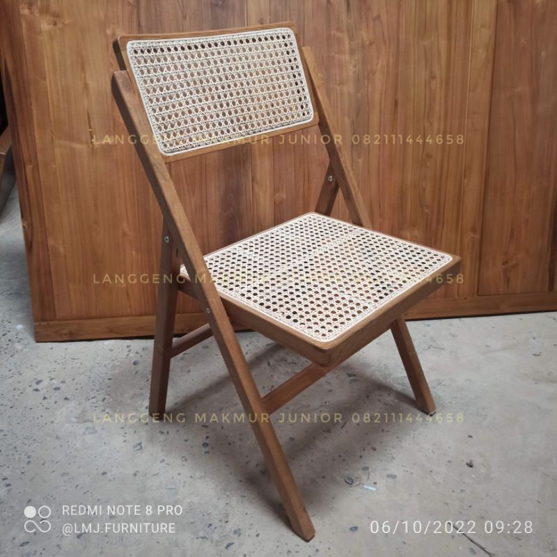 folding teak rattan chair kursi lipat minimalis rotan jati jepara