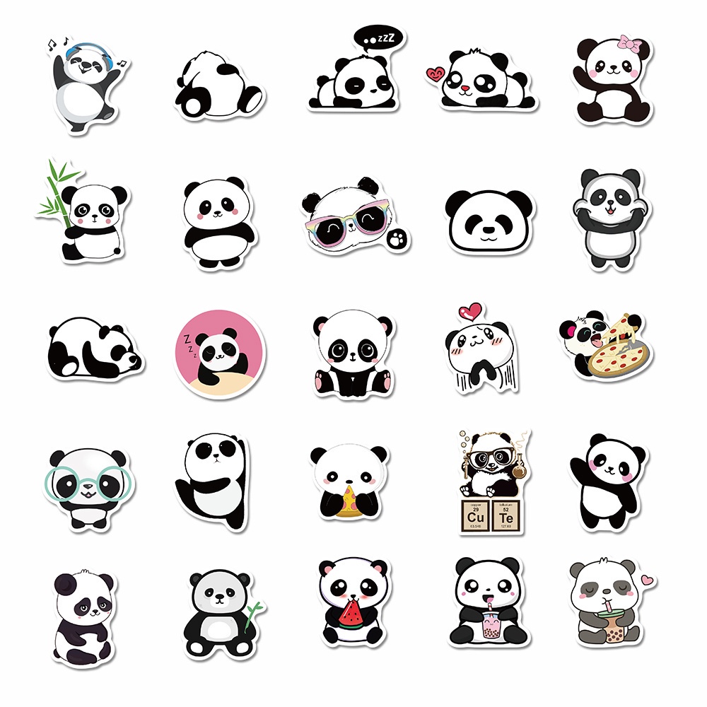 50pcs Stiker Motif Kartun Panda Anti Air Untuk Dekorasi Laptop / Mainan Anak