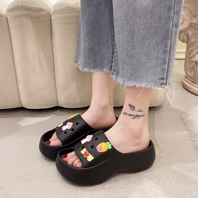 Sandal Fuji / Sandal Wanita Jelly Wedges Platfrom Tebal Dengan Jibbitz Terbaru EVA 268 Sandal Slop Wanita Wedges Import Carrot Jabbit Bahan Spons Super Ringan Empuk Elastis