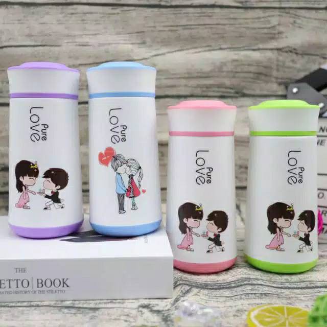 ~ PIYOSHI08 ~ Botol Kaca Pure Love Lucu 350ml Pakai Dus &amp; Bubble AF121