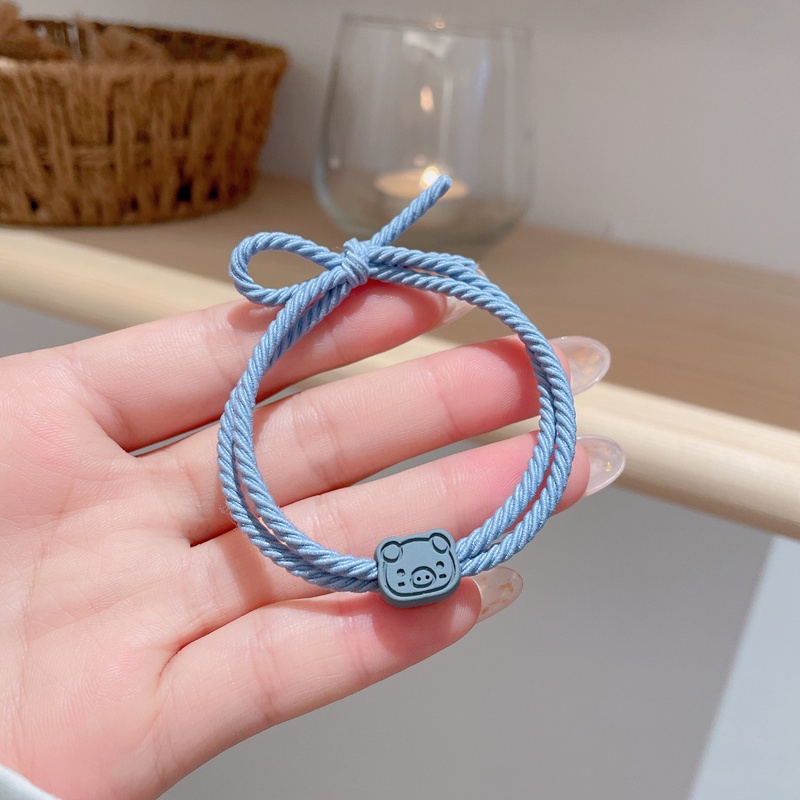 Gelang Tali Rambut Fungsi Ganda Desain Babi Gaya Korea Untuk Pasangan-Blue
