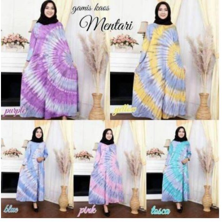 Daster kaos batik lengan panjang jumbo pelangi polka tiedye/adem termurah daster kaos pekalongan