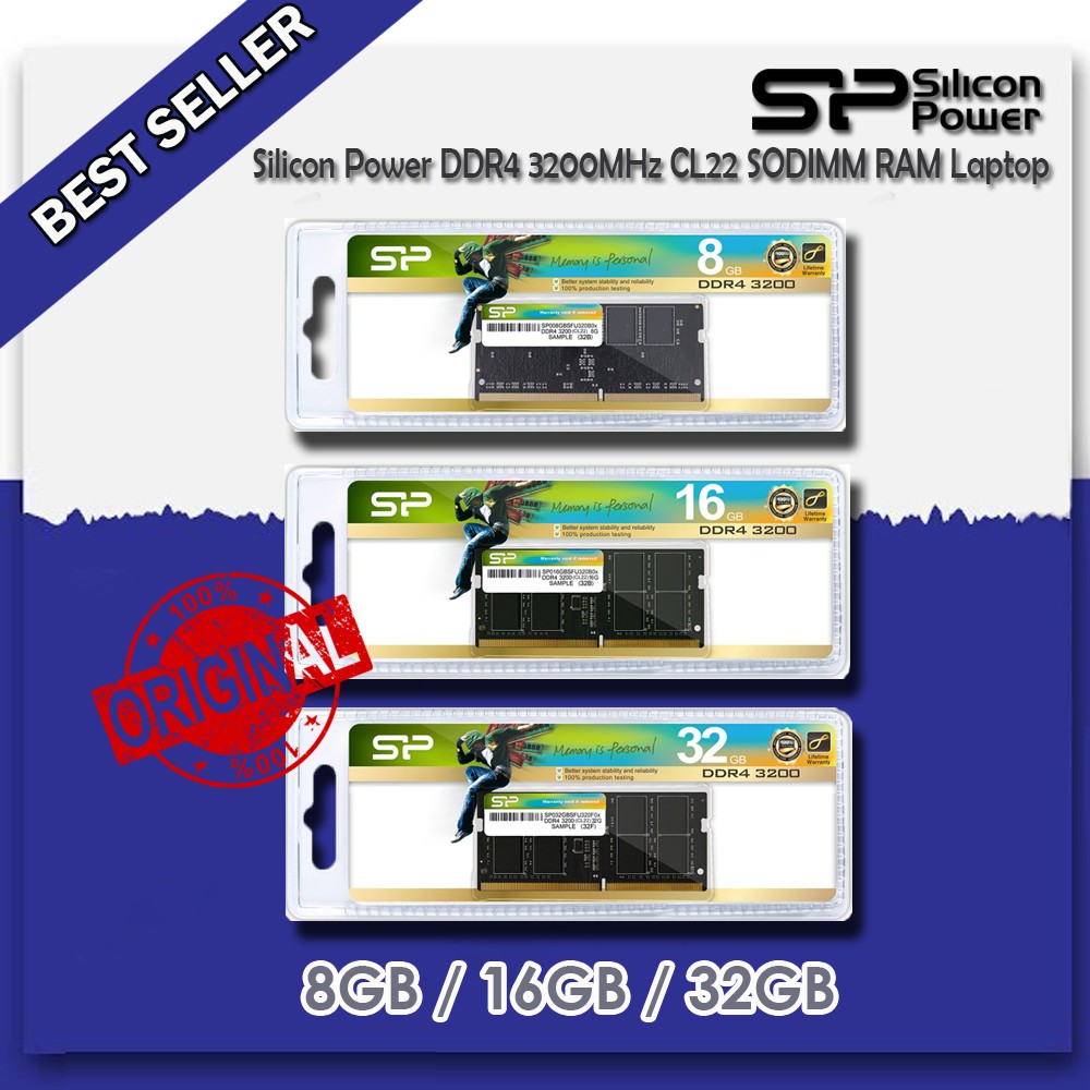Silicon Power DDR4 3200MHz  8GB/166GB/32GB CL22 SODIMM RAM Laptop