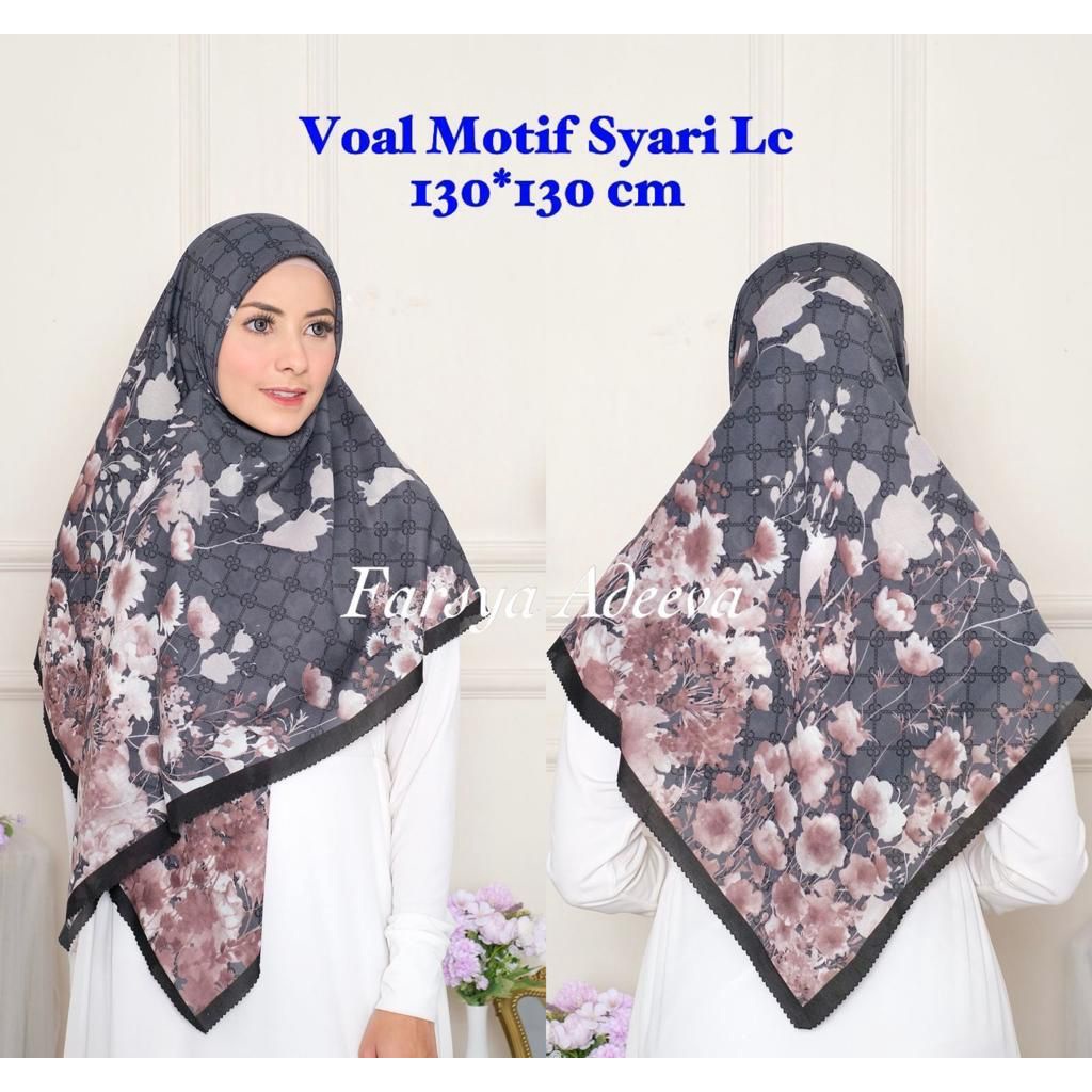 SERAGAM | New Hijab | 130 x 130 |Jilbab Segi Empat Syari Motif LC | Farsya Adeeva Voal Motif Syari L