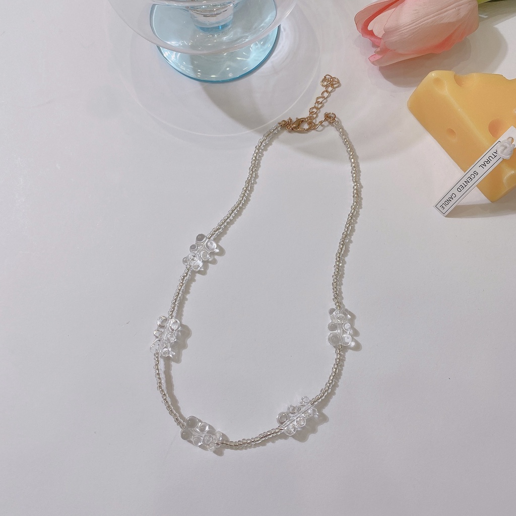 Cute Jelly Bear Rice Bead Necklace Crystal Color Clavicle Chain