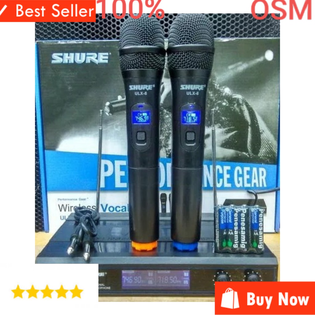 Shure pro mic karaoke sepasang UHF mikrophone Wireless microphone wireles suara audio sound sistem vokal vocal mik professional panggung dj studio AHHS  Sepasang 1bh reciever digital  2bh mic pegang digital  SHURE ULX8 UHF  jarak mic bisa pakai sampe 30-4