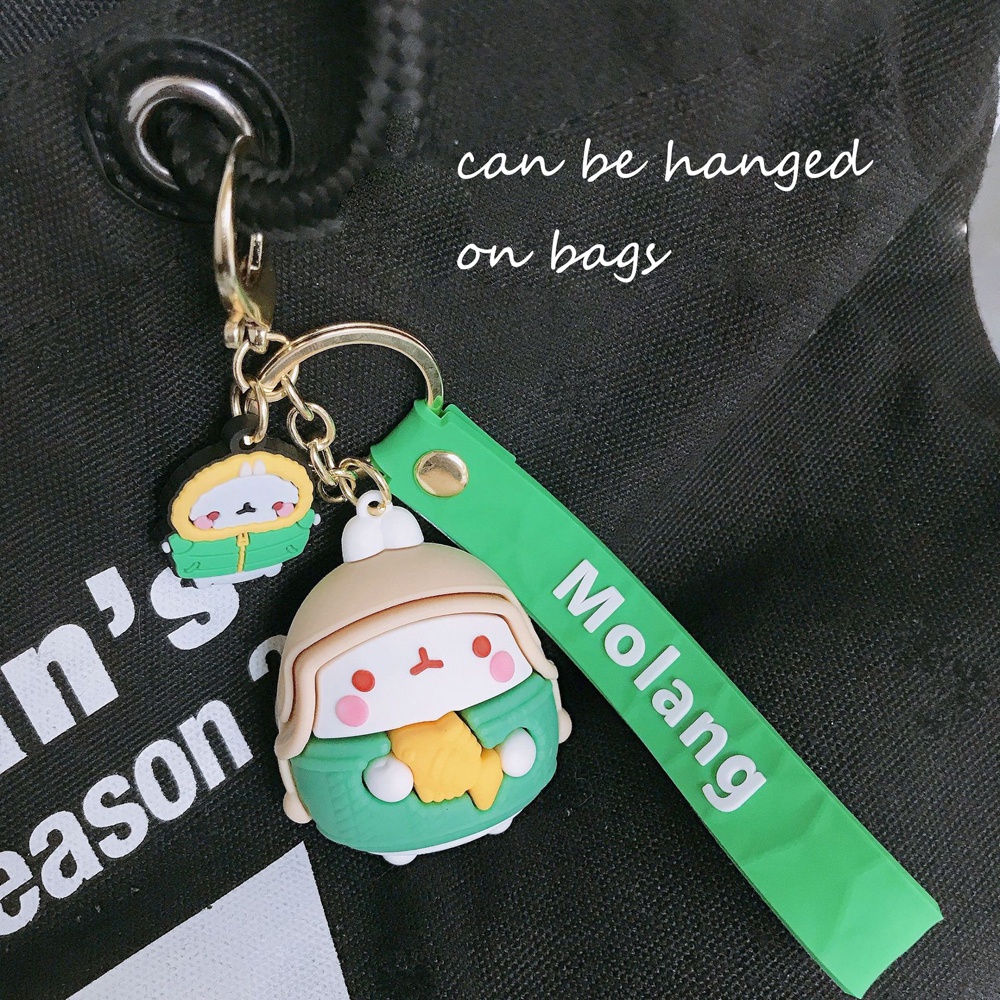 Needway  Fashion Jewelry PVC Key Ring Rubber Bag Molang Rabbit Keychains Women Lovers New Cute Car Charm Cartoon Pendant/Multicolor