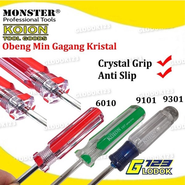 Obeng Min Magnet Slotted Screwdriver Gagang Crystal Kristal Taiwan