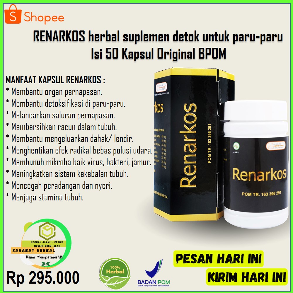 

KAPSUL RENARKOS Obat Detox Paru Paru Anti Radikal Bebas Melancarkan Pernafasan Terbukti Paling Ampuh