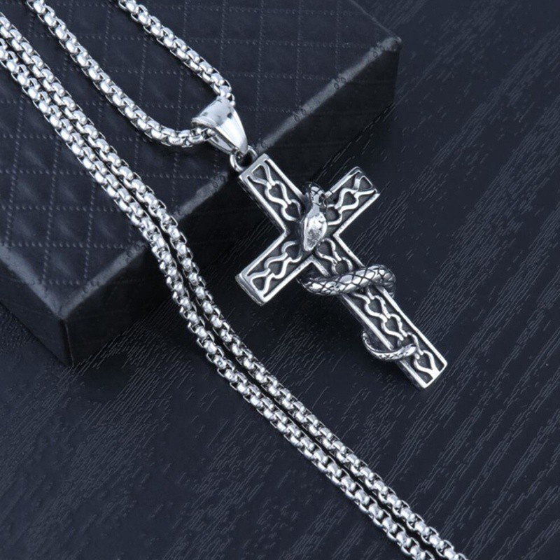 Punk Snake Cross Pendant Chain Necklace For Men Male Goth Jewelry Gift|Pendant Necklaces