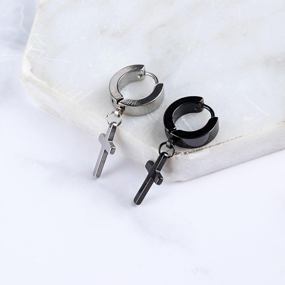 Nanas 1Pc Anting Tusuk Hoop Punk Gothic Salib Bintang Menjuntai