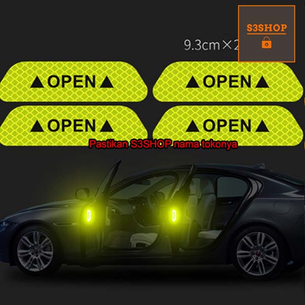 Sticker Reflector Pintu Mobil OPEN Car Reflective Stiker OPEN 4pcs