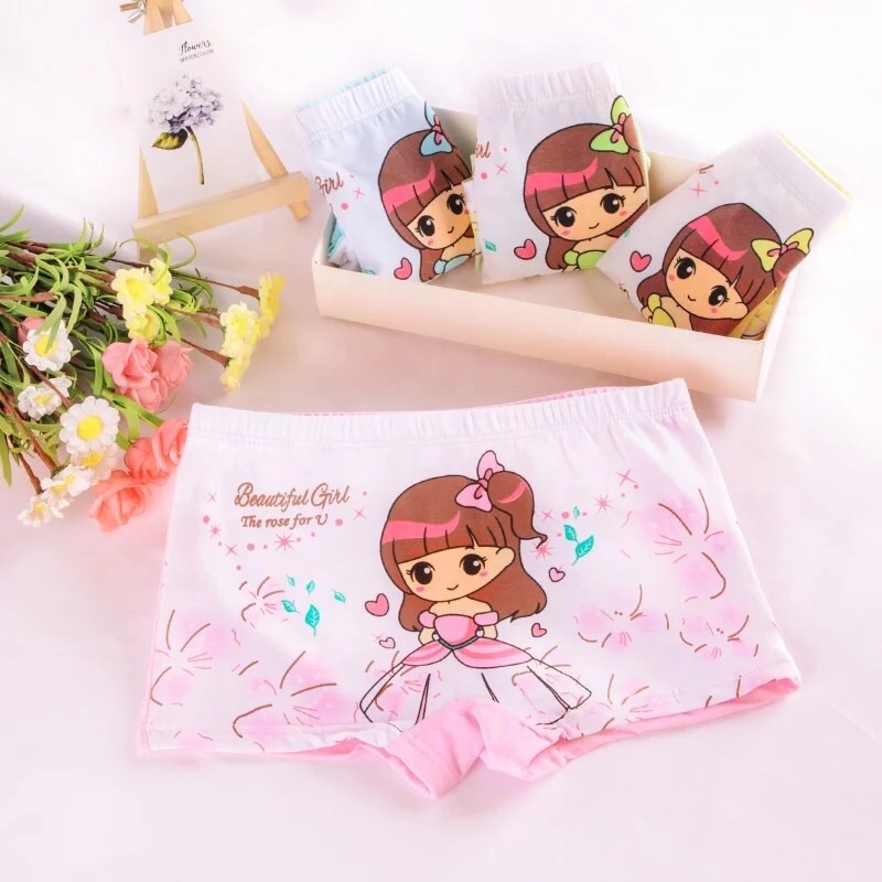 Celana Dalam Boxer Anak Perempuan Bahan Katun Import Isi 5 in 1 Free Ziplock Pouch Boxer Anak Cewe Bahan Katun Celana Dalam Segiempat Anak Perempuan Lucu dan Murah