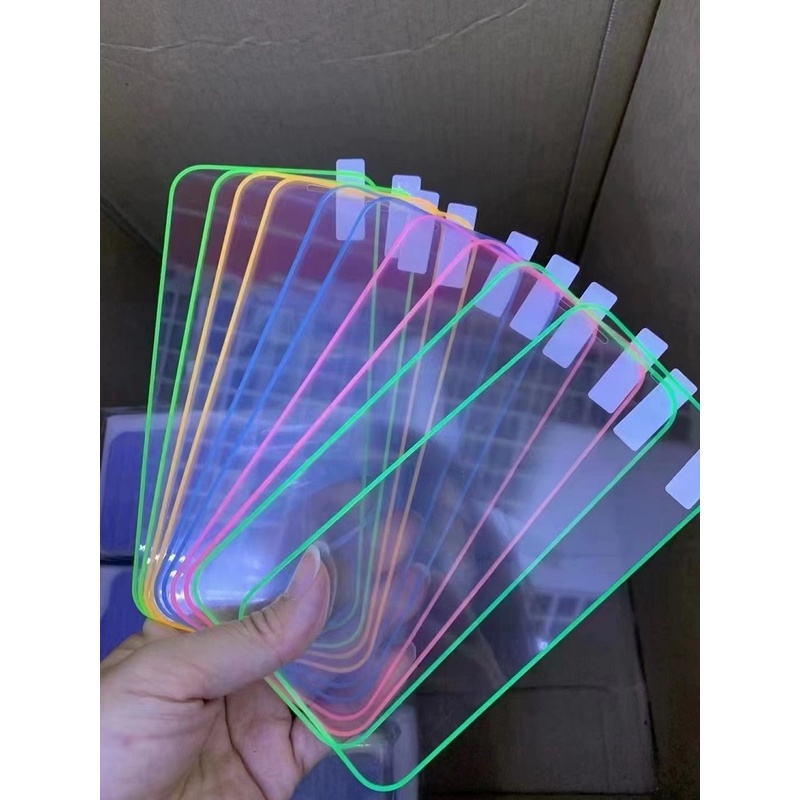 Pelindung Layar Tempered Glass 3D Neon Luminous Untuk iPhone 13 12 11 Pro Mini XS MAX XR 6 7 8 Plus