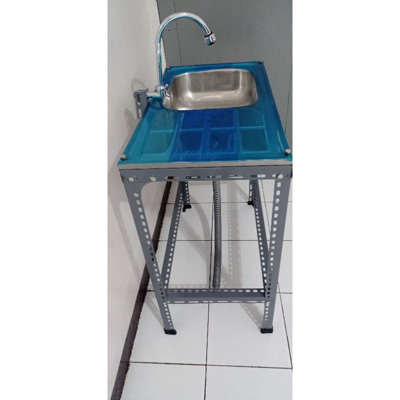 Paket LengkapWastafel portable Bak Cuci Piring Stainless 75x40  dengan Kran Anti Karat dan Afur