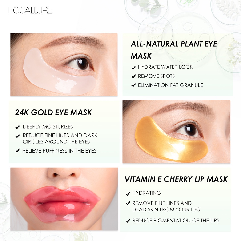 *RM* FOCALLURE Vitamin E Cherry Lip Mask &amp; Wrinkles / Dark Circles Remover Eye Mask / GOLD / WHITE / LIP MASK / FOCALLURE SHEETMASK  BRIGHTENING / ACNE CARE
