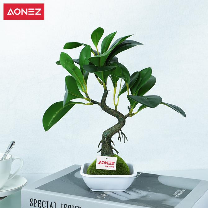 Hot Item Aonez Bunga Hias Daun Selada Air Dengan Pot Plastik Tanaman Artifical - Hijau <