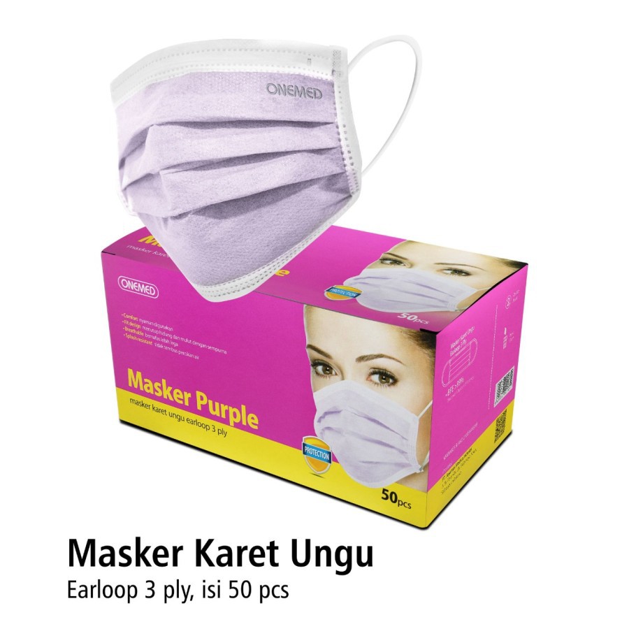 Masker Karet Ungu OneMed Box 50pcs OJB