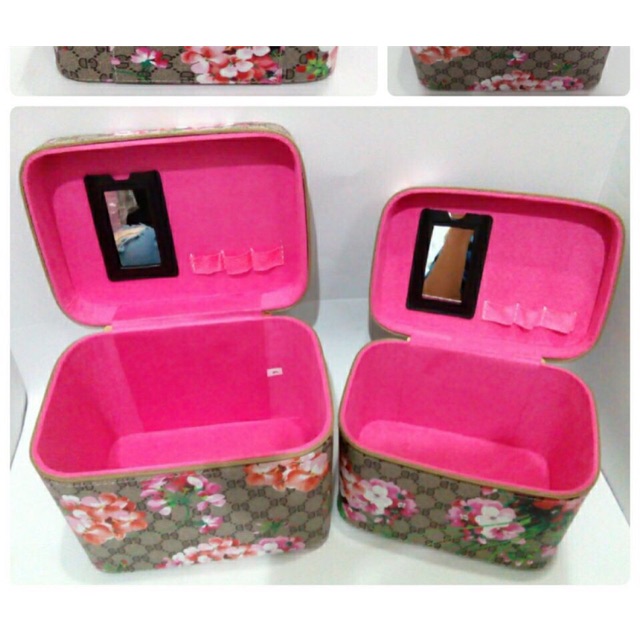 Tas Kosmetik Set 2in1 / Box Kosmetik Beauty Case Bunga Gucci 2in1