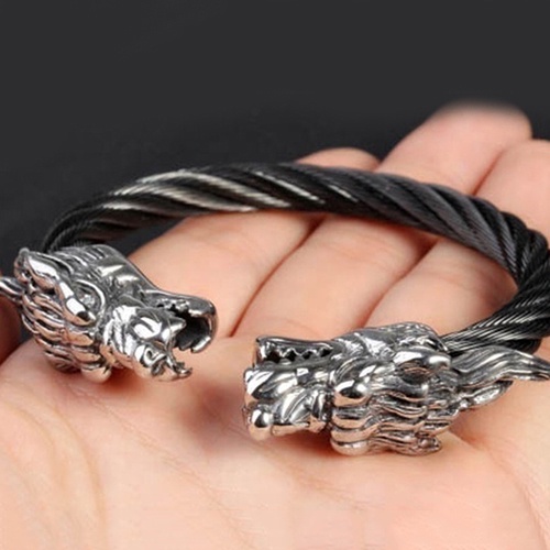 Hu Hu Hu Hu Hu Alat Bantu Pasang Kacamata♡ Perhiasan Gelang Desain Kepala Drago-n Bahan Titanium Steel Untuk Pria