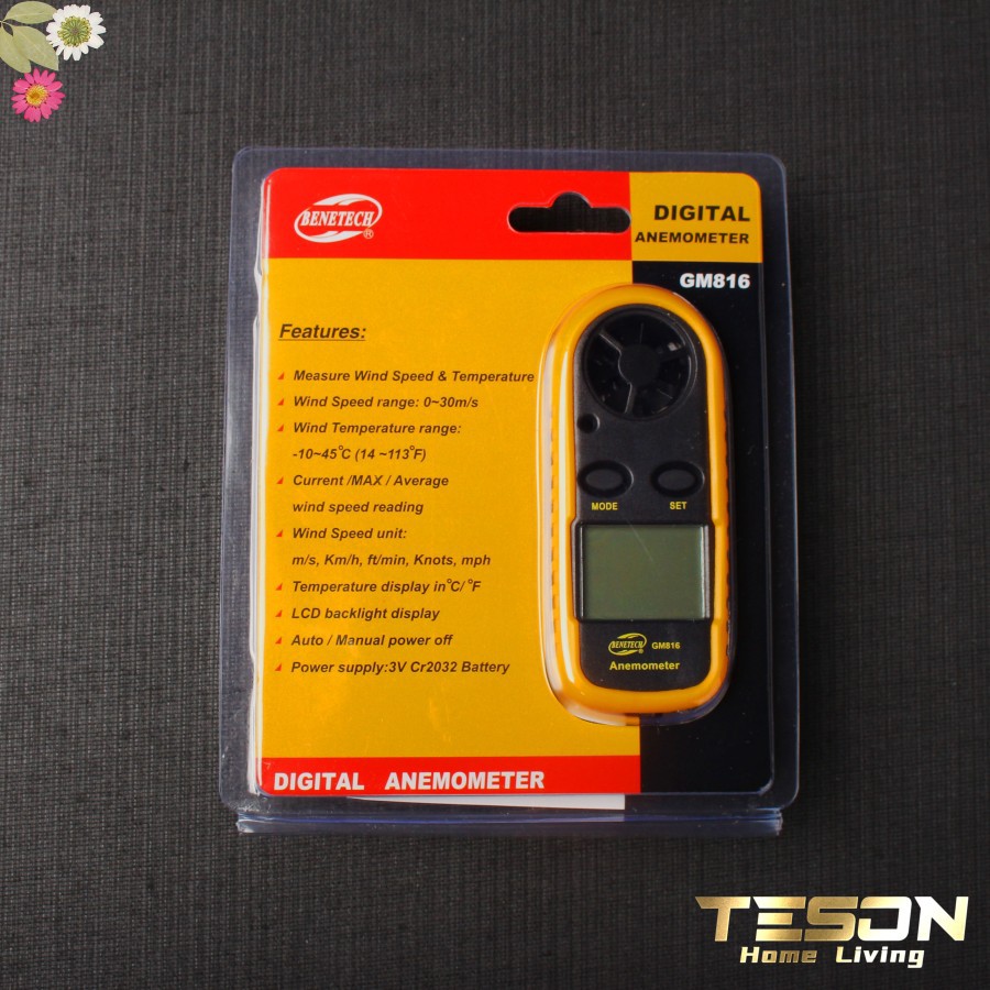 Anemometer Digital Pengukur Kecepatan Angin Alat Ukur Suhu Thermometer