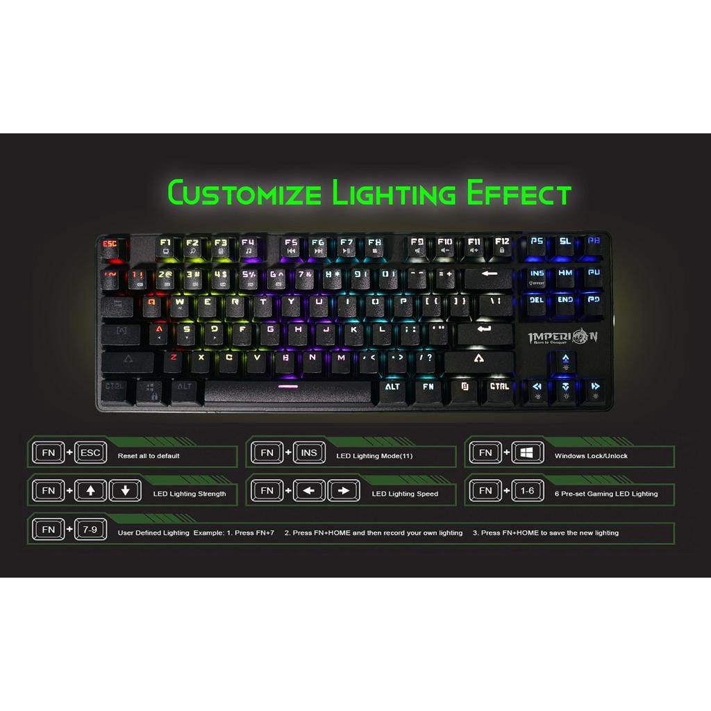 KEYBOARD IMPERION TROOPER 7 MECHANICAL OUTEMU BLUE KEYS // SLIM LED TKL 87 OTUM KEYS GAMING OFFICE MULTIMEDIA // LAPTOP PC KOMPUTER ANDROID TEN KEY LESS