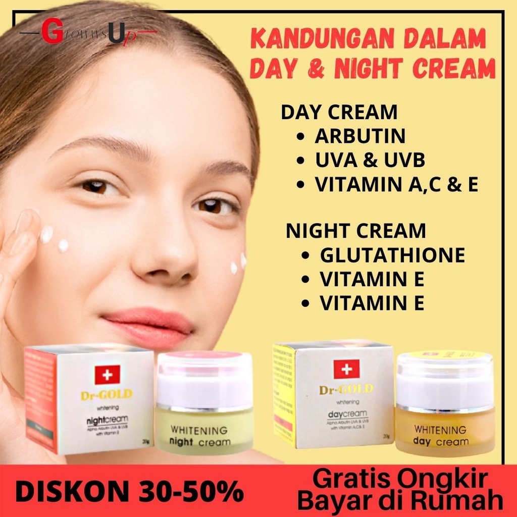 CREAM PENCERAH WAJAH CREAM NIGHT KRIM MALAM DR GOLD WHITENING DAY &amp; NIGHT CREAM ORIGINAL 20GR - CREAM DR GOLD