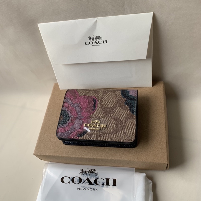 COACH MINI WALLET SIGNATURE CANVAS WITH KAFFE FASSET PRINT MINI ON CHAIN WALLET (6265)