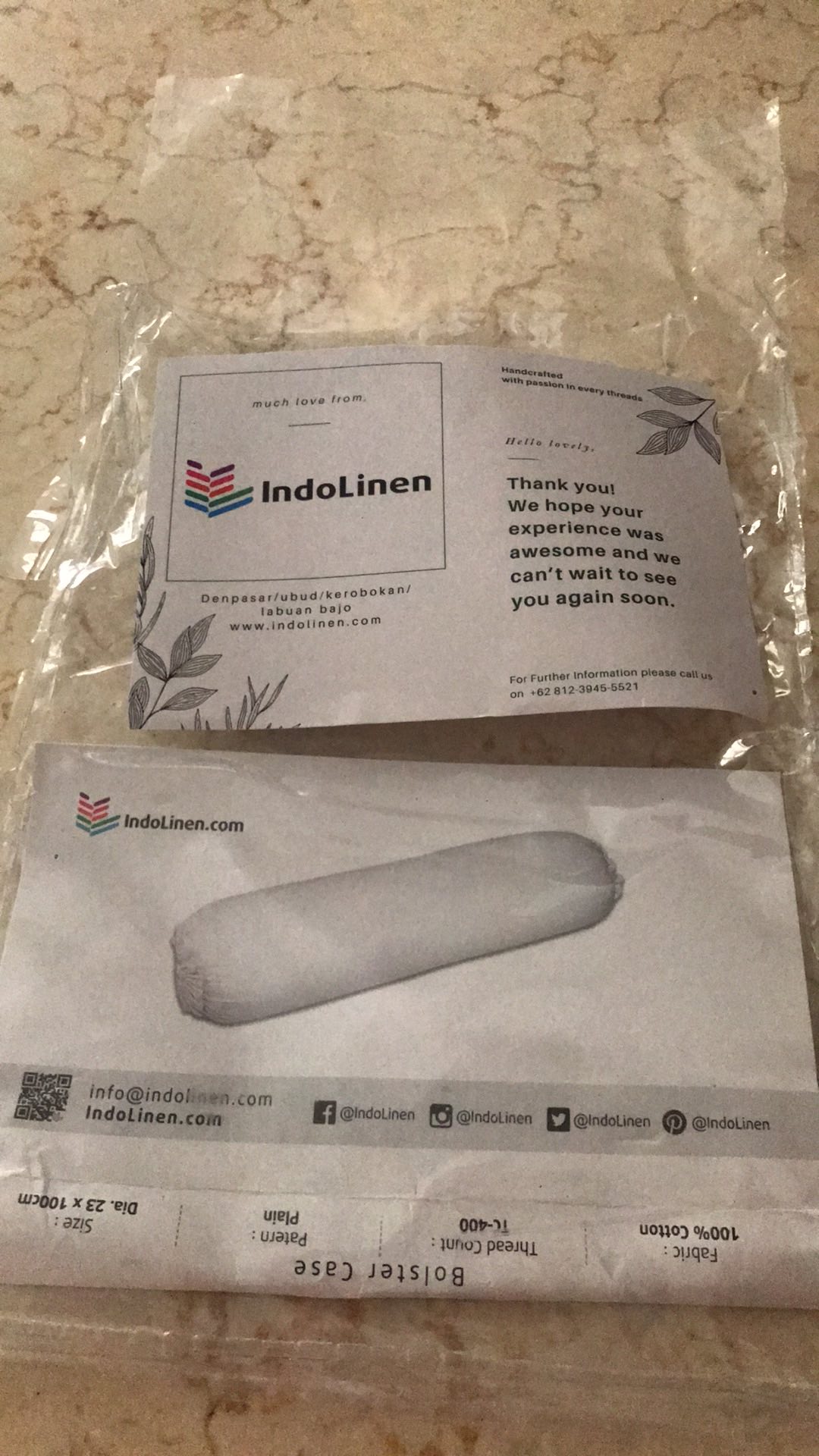 Indolinen- 2pcs Bolster Case/ Sarung Guling White Cotton