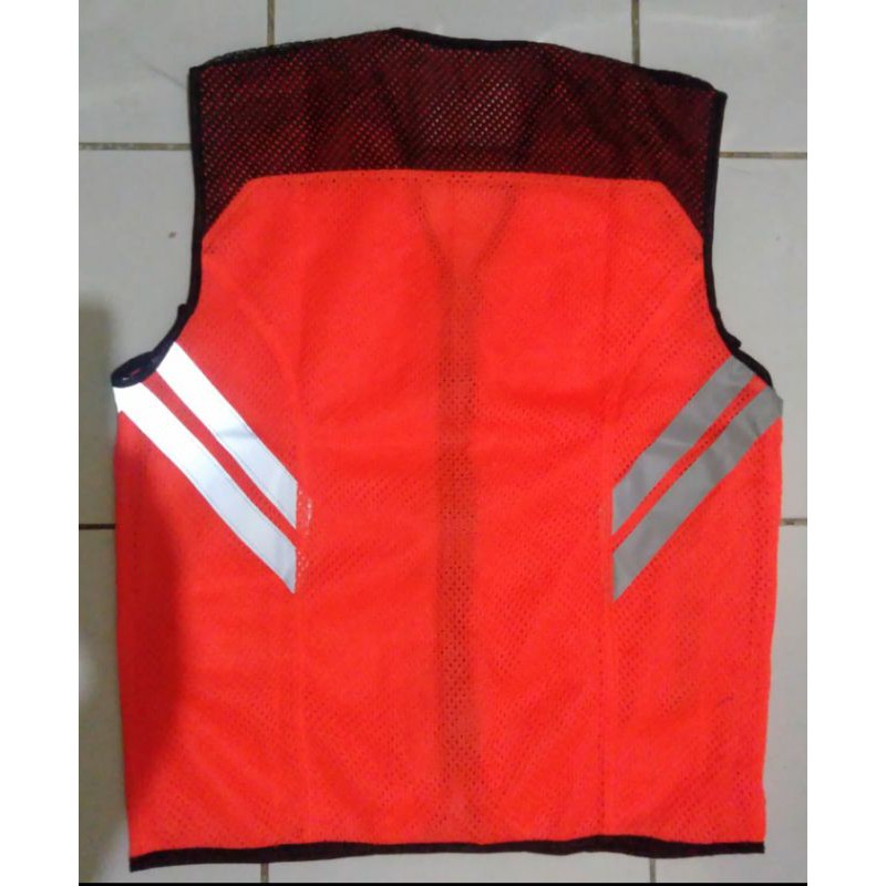 ROMPI SAFETY BAHAN JARING ORANYE HITAM FREE LOGO K3 BENDERA