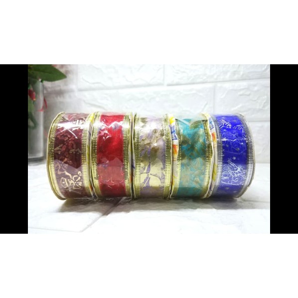

Pita Organdi Corak Natal 1 inch 2,5cm Lis Emas Gold Dekorasi Kado Hadiah Christmas Kerajinan Tangan
