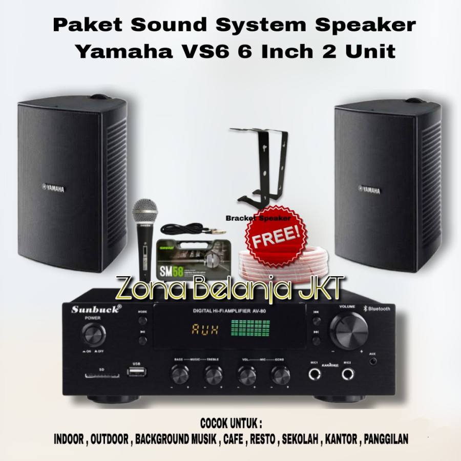 PAKET SOUND SPEAKER YAMAHA VS6 6 INCH SPEAKER CAFE RESTO KARAOKE 2 SPEAKER AMPLIFIER USB BLUETOOTH MIC ( YM-1 )