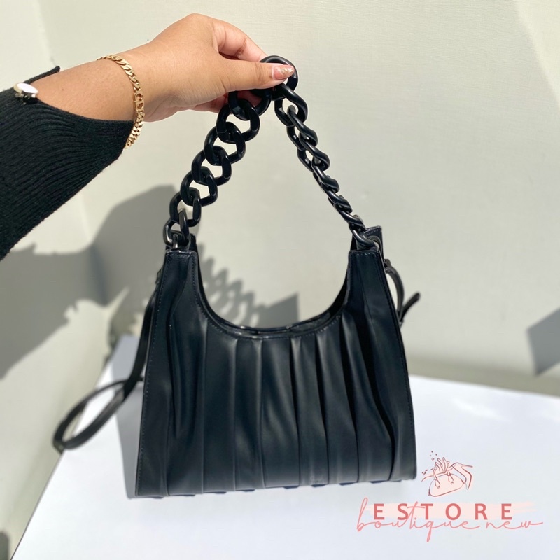 Chain Handle Pleated Bag