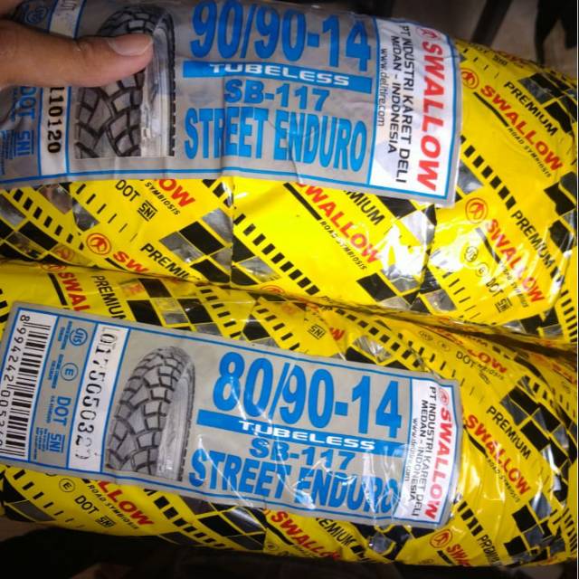 Paket ban tubeless Swallow Street Enduro 80/90-14 &amp; 90/90-14 free pentil for beat/vario/mio J/scoopy