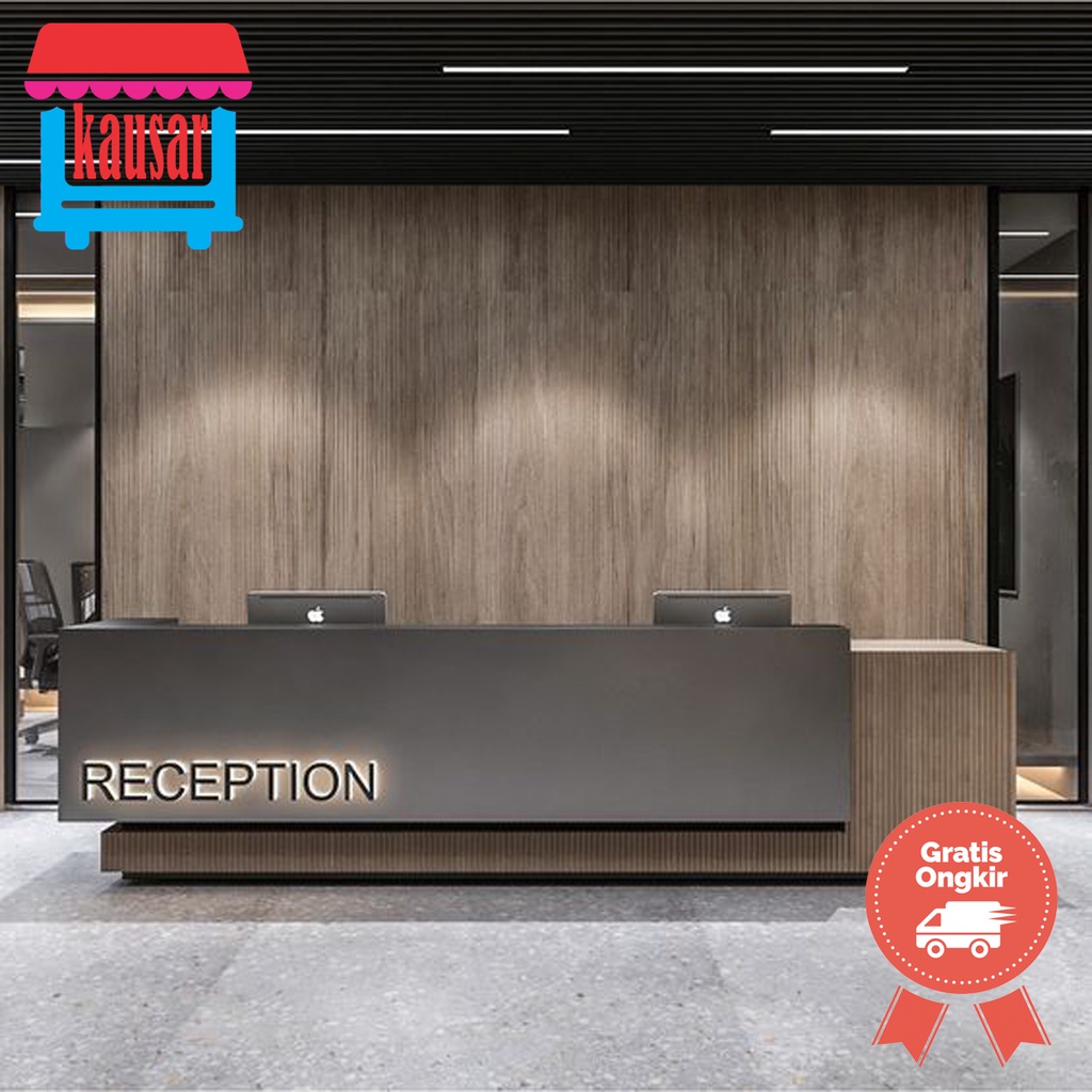 Meja Resepsionis set backdrop minimalis