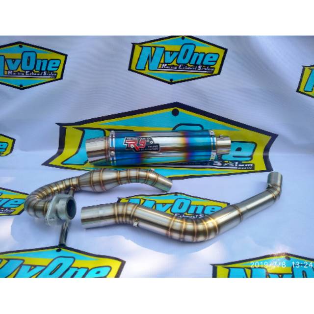 Knalpot Racing R9 Half Blue Fullset Untuk Motor KLX