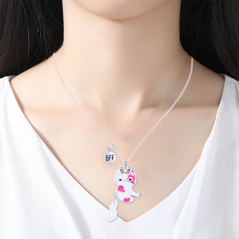 Fancyqube 2pcs / Set Kalung Liontin Bentuk Puzzle Hati Kucing Bahan Stainless Steel Untuk Pria Dan Wanita