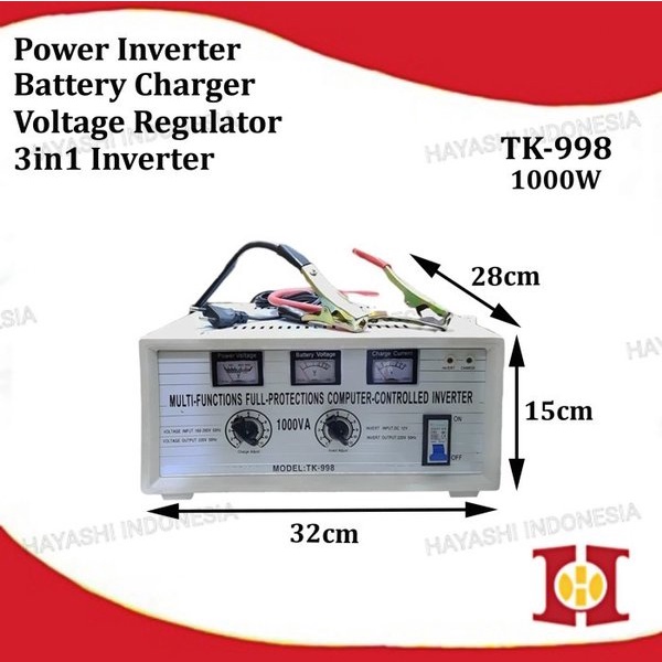 Power Inverter 3 in 1 DC AC Voltage Regulator Charger Cas Aki Otomatis