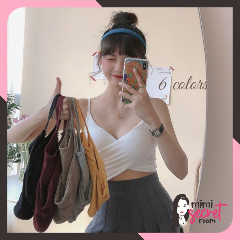 ❤ MIMI ❤  TANK TOP CROSS TWIST PAKAIAN CROP TOP DALAMAN WANITA KOREA V NECK ATASAN CEWEK